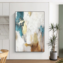 Load image into Gallery viewer, “Turquoise - Gold Abstract Flow” Abstract Painting on Canvas, Artistic Foyer Decor DKH1014
