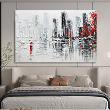 Load image into Gallery viewer, City Rain “Romantic Urban” Painting on Canvas, Impasto Cityscape Art DKH886
