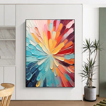 Load image into Gallery viewer, “Rainbow Petal Burst” – Textured Floral Oil Painting with Radiating Colors DTP288
