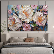 Load image into Gallery viewer, Textured Peonies “Soft Blooms” Painting on Canvas, Elegant Floral Art DKH891
