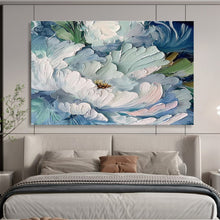 Load image into Gallery viewer, Blue and White Peony Textured Abstract Painting on Canvas - “Elegant Blooms” DKH675
