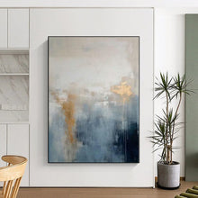 Load image into Gallery viewer, Grand Hand - painted Blue - Gray and Gold Abstract Drift Acrylic Art for Coastal - Inspired Studies LargeART0250
