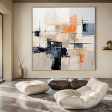 Load image into Gallery viewer, Oversized Hand - painted Neutral &amp; Orange Abstract Acrylic Art for Modern Offices LargeART0175
