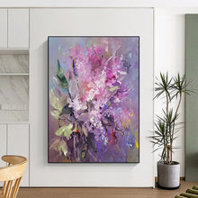 Load image into Gallery viewer, Purple &amp; Pink Floral Abstract Painting, Ideal for Feminine Bedroom &amp; Elegant Sitting Room LargeART2109
