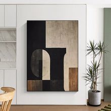 Load image into Gallery viewer, Black - Beige Geometric Abstraction Art for Modern Home &amp; Art Gallery LargeART0862
