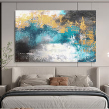 Load image into Gallery viewer, Blue - Gold Abstract Cityscape Painting - Ideal for Urban Loft &amp; Contemporary Office DKH004
