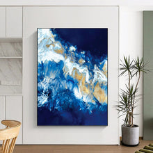 Load image into Gallery viewer, “Blue and Gold Fluid Art” - Abstract Liquid Art on Canvas DKH1650
