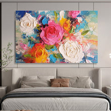 Load image into Gallery viewer, Textured Flowers “Bold Blooms” Painting on Canvas, Vivid Floral Art DKH884

