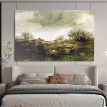 Load image into Gallery viewer, Textured Green Field with Trees Abstract acrylic painting DLZ122
