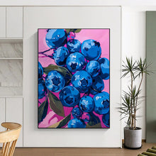 Load image into Gallery viewer, Vivid Blueberries on Pink Abstract Painting, Ideal for Modern Kitchen &amp; Dining Room LargeART2013
