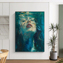 Load image into Gallery viewer, “Underwater Woman in Blue Hues” - Blue Abstract Figural Art on Canvas DKH1183
