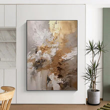 Load image into Gallery viewer, “White and Gold Abstract Textures” - White, Gold, Grey Abstract Art on Canvas DKH1246
