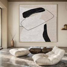 Load image into Gallery viewer, Abstract Figure with Black - White Shapes 3 Abstract Canvas Painting, Perfect for Minimalist Gallery &amp; Modern Home Office LargeART1143

