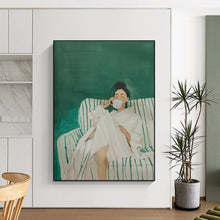 Load image into Gallery viewer, Green - White Abstract Figure Art, Perfect for Modern Bathroom &amp; Serene Living Room LargeART2034
