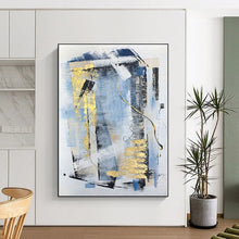 Load image into Gallery viewer, Enormous Blue and Gold Abstract Geometry Acrylic for Chic Home Office &amp; Glamorous Dining Room LargeART0311
