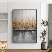 Load image into Gallery viewer, Gray &amp; Gold Reeds Abstract Painting, Ideal for Modern Living Room &amp; Nature - Inspired Office LargeART2103
