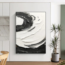Load image into Gallery viewer, “Swirling Contrast” – Bold black and white impasto, circular motion DTP380
