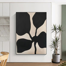 Load image into Gallery viewer, “Black Leaf Silhouette” - Minimalist Black and Beige Plant Art, Abstract Painting on Canvas DKH1077
