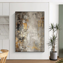 Load image into Gallery viewer, Hand - painted Substantial Gray - Gold Abstract Mural Acrylic Art for Industrial - Style Lofts LargeART0086
