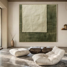 Load image into Gallery viewer, Large - Scale Hand - painted Linen and Ribbed Green Acrylic Art for Bohemian - Style Studies LargeART0219
