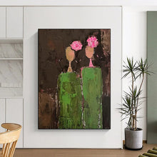 Load image into Gallery viewer, “Flower - Head Figures” – Green, Brown &amp; Pink Abstract Acrylic with Whimsical Forms DTP080
