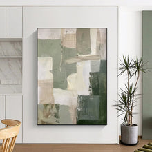 Load image into Gallery viewer, Green - Beige Abstract Geometric Painting, Ideal for Modern Office &amp; Minimalist Living Room LargeART2053
