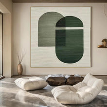 Load image into Gallery viewer, Oversized Hand - painted Green Geometric Overlaps Acrylic Art for Mid - Century Modern Studies LargeART0165
