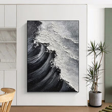 Load image into Gallery viewer, “Black and White Waves” - Minimalist Seascape Art on Canvas DKH1658
