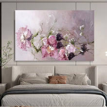 Load image into Gallery viewer, Hand - painted Generous - sized Pink Flowers with Baby’s Breath Acrylic Art for Romantic Bedroom Decor LargeART1762
