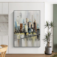 Load image into Gallery viewer, “Impasto Cityscape Reflection” - Textured Urban Art on Canvas DKH1451
