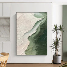 Load image into Gallery viewer, “Textured Green and White Abstraction” - Layered Color Field Art on Canvas DKH1382

