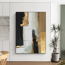 Load image into Gallery viewer, “Black, Gold &amp; Neutral Abstract” - Luxe Abstract Art on Canvas DKH1524
