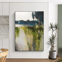Load image into Gallery viewer, Green - Toned Abstract Landscape Painting, Suited for Nature - Lover’s Study &amp; Cozy Cottage Living Room LargeART1925
