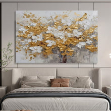 Load image into Gallery viewer, “Golden and White Blossom Tree” - Textured Floral Abstract Acrylic, Ideal for Luxury Bedroom and Dining Room DLZ246

