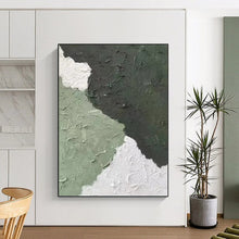 Load image into Gallery viewer, “Textured Green and White Abstract” - Green, White, Grey Abstract Art on Canvas DKH1326
