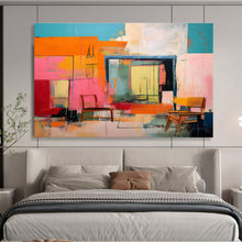 Load image into Gallery viewer, Color - Blocked Interior Abstract Painting on Canvas - “Vibrant Rooms” DKH639
