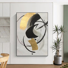 Load image into Gallery viewer, Oversized Ink - Gold Abstract Swirl Acrylic for Zen - Inspired Study LargeART0293
