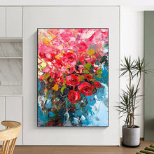 Load image into Gallery viewer, “Bold Pink Rose Bouquet” - Vivid Floral Impasto Art on Canvas DKH1432
