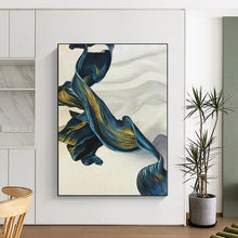 Load image into Gallery viewer, Enormous Blue - Gold Ribbon Abstract Acrylic for Luxury Bedroom LargeART0301
