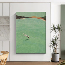 Load image into Gallery viewer, “Dive In” ，Green water, earthy tones for land, with a figure diving into the water. DTP304
