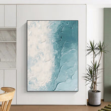 Load image into Gallery viewer, “Textured White and Blue Coastal Waves” - White, Blue Abstract Art on Canvas DKH1250
