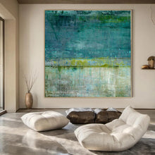 Load image into Gallery viewer, Large - Scale Hand - painted Teal &amp; Green Textured Layers Acrylic Art for Nature - Loving Offices LargeART0182
