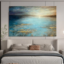 Load image into Gallery viewer, Blue and Gold Seascape Painting on Canvas - “Tranquil Horizons” DKH771
