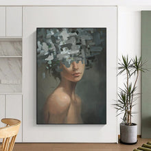 Load image into Gallery viewer, “Fragmented Floral Portrait” – Woman with abstract, fragmented floral shapes covering parts of her face and head. DTP328
