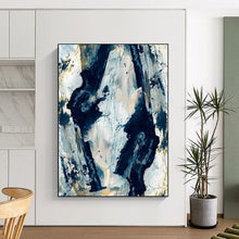 Load image into Gallery viewer, Dynamic Black &amp; White Forms – Abstract Acrylic with Gold Accents DTP244
