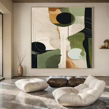 Load image into Gallery viewer, Geometric Green &amp; Black Abstract Canvas Painting, Suited for Mid - Century Modern Study &amp; Minimalist Lounge LargeART1276
