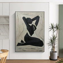 Load image into Gallery viewer, Monochrome Abstract Painting, Black &amp; Beige, Figure Art for Yoga Studio &amp; Bedroom LargeART2164
