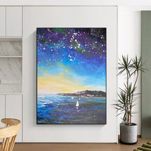 Load image into Gallery viewer, Starry Coastline Sailboats Abstract Painting, Suited for Coastal Bedroom &amp; Stargazing Lounge LargeART1902
