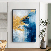 Load image into Gallery viewer, “Blue - Gold Symphony” – Blue, White &amp; Gold Abstract Acrylic with Flowing Textures DTP062
