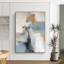 Load image into Gallery viewer, “Colorful Abstract Cityscape in Neutral Tones” - Beige, Grey, Blue, Orange Abstract Art on Canvas DKH1254
